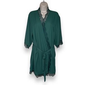INC International Concepts Intimates Lace Trim Short Robe Green Women Large